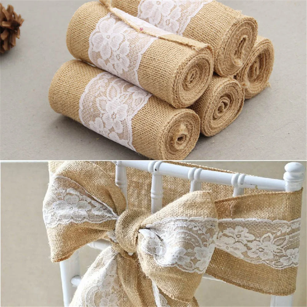 Supply Wedding Venue - 10PC Lniana dekoracja oparcia krzesła Kokarda